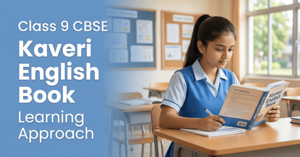 Class 9 CBSE Kaveri English textbook learning approach student studying in classroom with book and notes