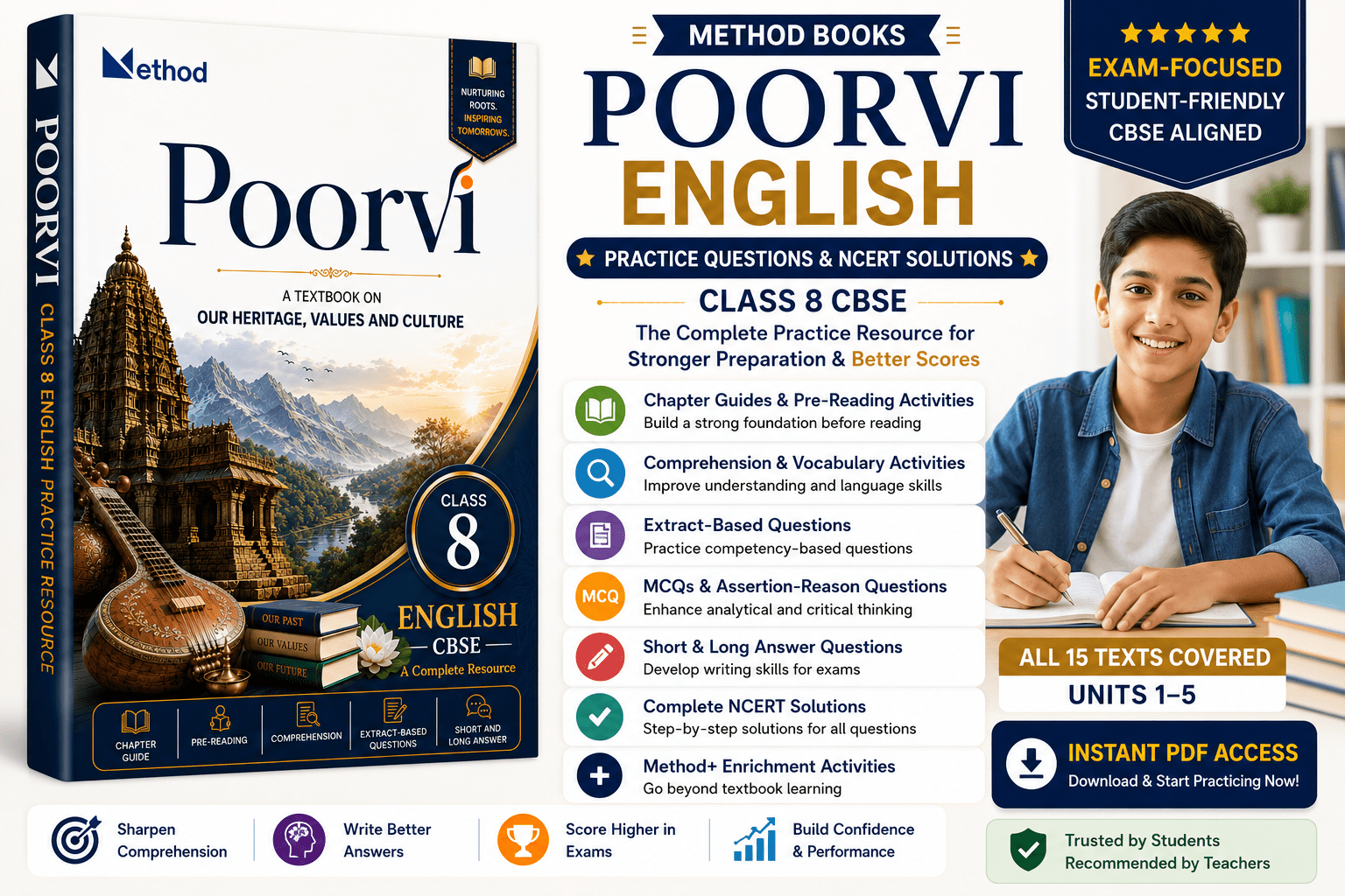 Method Books Poorvi Class 8 CBSE Practice Questions & NCERT Solutions | All 15 Texts